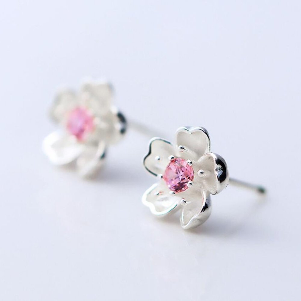 *[Set of 4] NEW 925 Sterling Silver Cherry Blossom - Picture 10 of 11